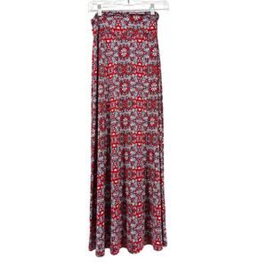 Gilli Red Floral Polyester‎ A-line Skirt Ruched Waist Midi (4)
